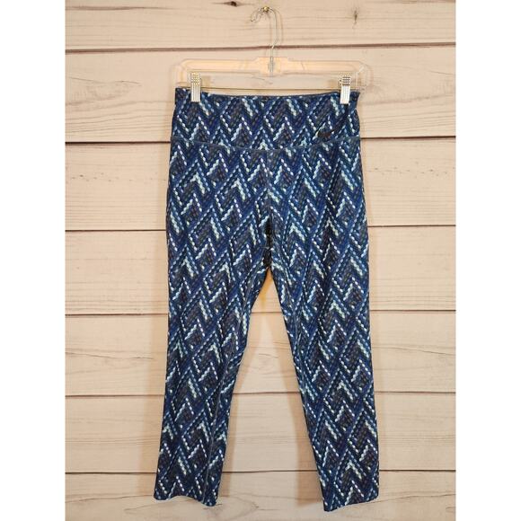 Nike Dri-Fit Womens Blue Geometric Mid Rise Stretch Cropped Leggings‎ Small - Picture 1 of 7